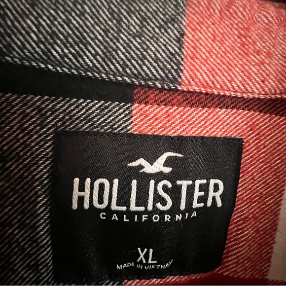 Hollister Men XL Burnt Orange White Black Plaid Thick Soft Flannel Button Shirt - Picture 2 of 14